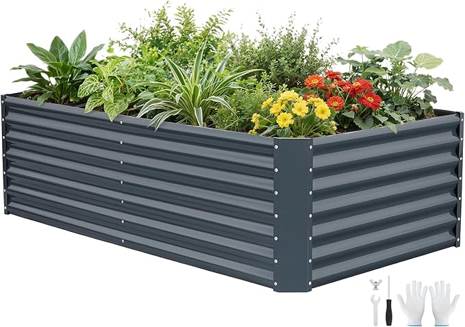 G GOOD GAIN 6x3x2 ft Galvanized Raised Garden Bed Kit, Large Metal Planter Box Outdoor for Vegetables, Flowers, Herbs, 269 Gallon Capacity Deep Root Design, Grey