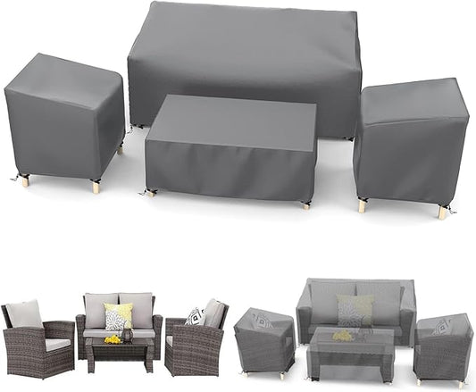 STARTWO Outdoor Waterproof Patio Furniture Covers 4-Piece Set for Chairs, Loveseat and Coffee Table, Grey