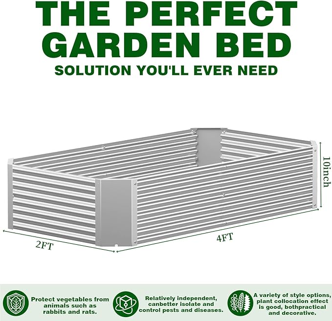 4 Pcs 4 x 2 FT Galvanized Steel Raised Garden Bed – Outdoor Planter Box for Root Vegetables, Herbs & Flowers, Large Metal Garden Beds for Backyards, Terraces and Balconies