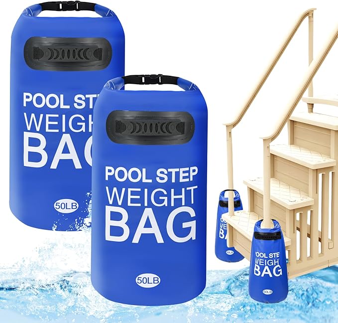 50LB 500D PVC Swimming Pool Ladder Weights- 2 Pack Sand Fillable Universal Sand Bags Step Anchors,Waterproof Sand Bags with Heavy-Duty Handle for Pool Ladder Steps