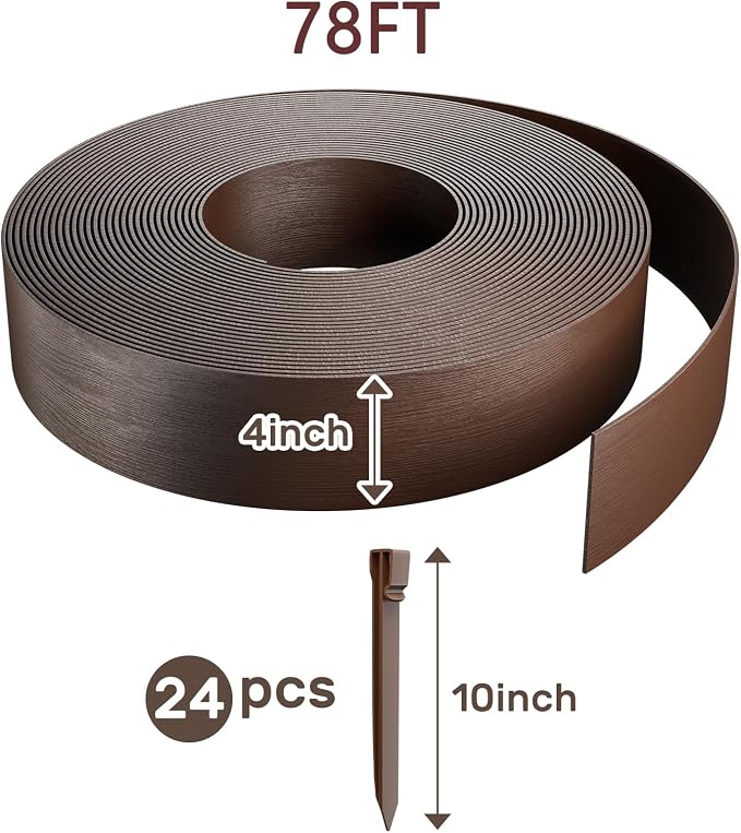 AGTEK 78FT Plastic Landscape Edging Coil Kit, 4 inch High Terrace Board Garden Edging Border with 24 Stakes