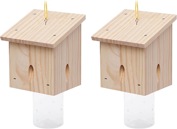 Carpenter Bee Trap for Outside - Pentroof Style Nature Hanging Wood Carpenter Bee Traps Outdoor - Best Bee Trap - Insect Traps with Removable Vault (2 Pack)