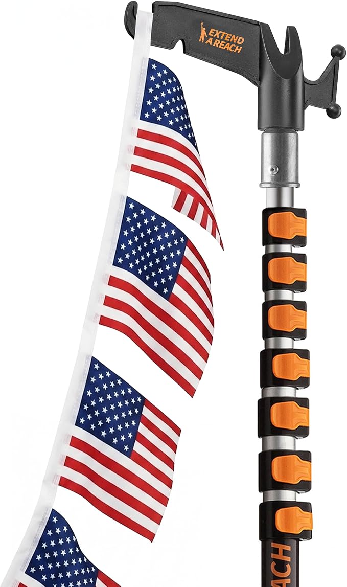 5-30 ft Long Telescopic Extension Pole with Utility Hook // Telescoping Pole for Christmas Lights Installation, String Lights, Birdfeeders // Lightweight and Sturdy // Christmas Light Pole with Hook