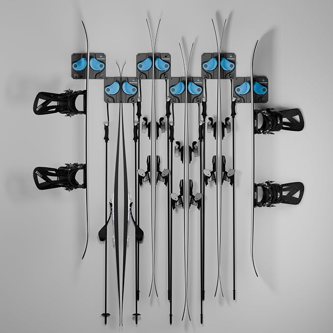 Gravity Grabber, The OG - Ski & Snowboard Wall Mount, Indoor Garage & Home Storage Organizer, Damage-Free Grip, Holds Skis/Boards/Poles/More, Space-Saving Premium Gear Rack, (Cyan 6-Pack)