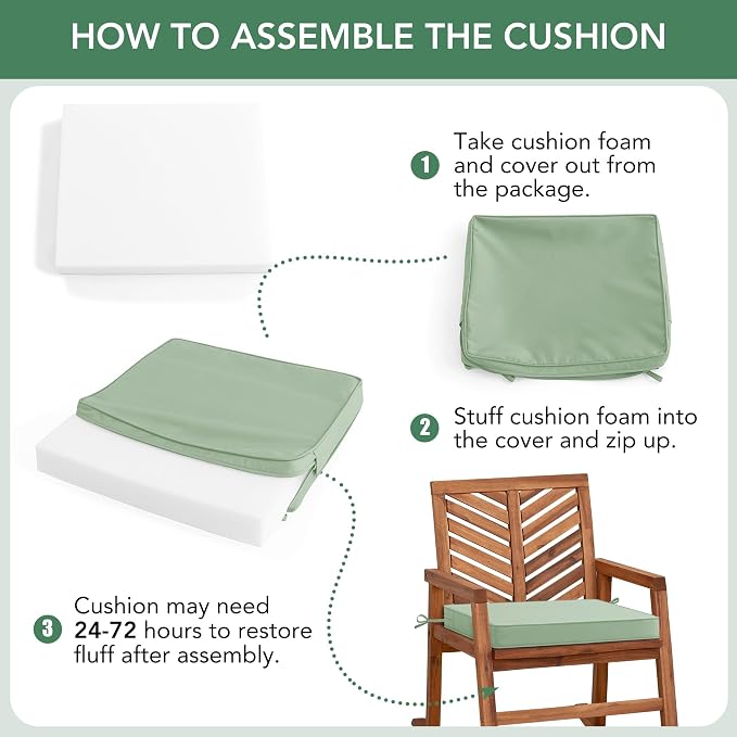 Outdoor Chair Cushions Set of 4: Waterproof & Fade Resistant Deep Seat Cushion for Patio Furniture - 24 x 24 Inch Chair Pad with Ties and Hidden Zipper - Patio Chair Cushion Replacement, Sage Green