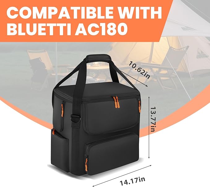 Carrying Case Compatible with BLUETTI AC180, Power Station Travel Bag Padded for AC180 with Multi-pockets, Protective Cover Storage Bag with Shoulder Strap & Handle Compatible with BLUETTI AC180