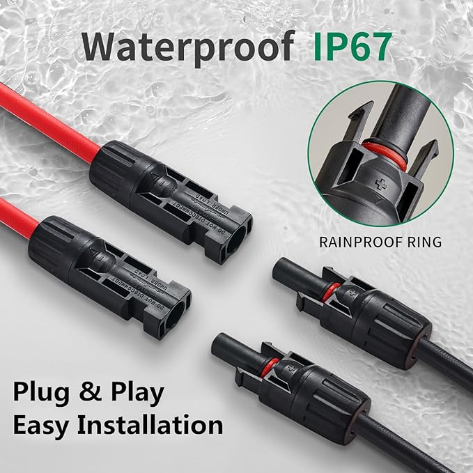 3 to 1 Solar Connectors Y Branch Parallel Adapter 10AWG Cable for Solar Panel (Red & Black)