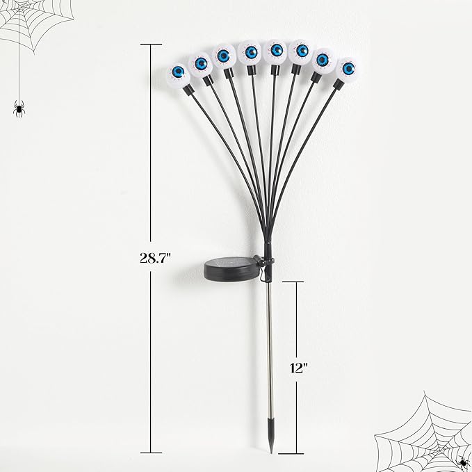 Fansafurn Solar Halloween Eyeball Lights Outdoor, 8 Color-Changing LED Eyes with Stakes, IP65 Waterproof Realistic Swinging Eyeballs, Solar Powered Halloween Decorations for Lawn, Garden, Yard, Porch