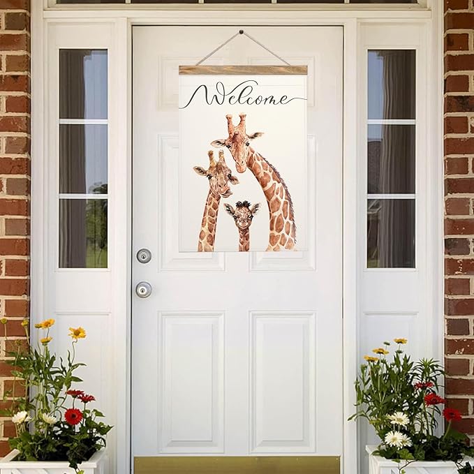 Mugod Funny Giraffes Garden Flag 12.5X18 Vertical Double Sided, South African Animal Safari Cute Wildlife Yard Flag Burlap Banners for Seasonal Farmhouse Outside Decor