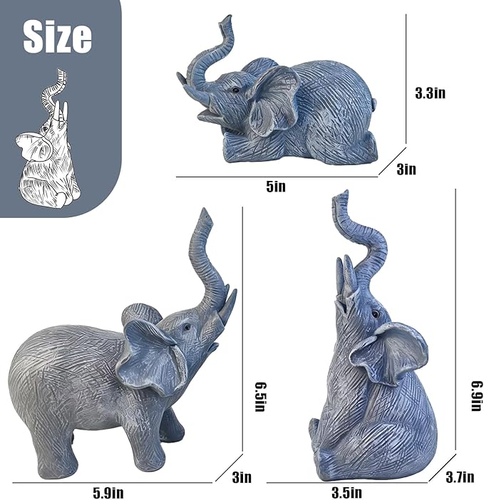 LEGIFO Garden Decor Elephant Statue Set of 3, Resin Outdoor Sculpture for Yard, Patio & Lawn - Unique White Elephant Figurines, Christmas Birthday Gift for Women, Mom, Grandma & Family