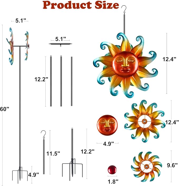 Wind Spinners Outdoor Metal- 60 Inch Kinetic Wind Spinners Metal Garden Outdoor Decor for Yard and Garden Kinetic Windmills Unique Gifts for Friends and Family