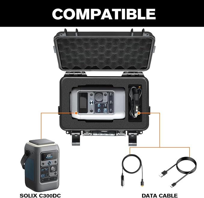 Hard Case for Anker Solix C300 DC - Portable Solar Generator Hard Shell Case: Waterproof Travel Carrying Storage Box for Anker Power Bank Solix C300 DC Power Bank Station - for Campers & Adventurers