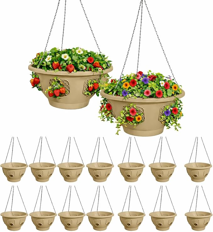 Ultimate Hanging Baskets - Strawberry, Tomato, Flower, and Herb Outdoor Planters - Use Garden Pots for Growing Plants Outside On A Deck, Fence, or Balcony (20, Desert Sand)