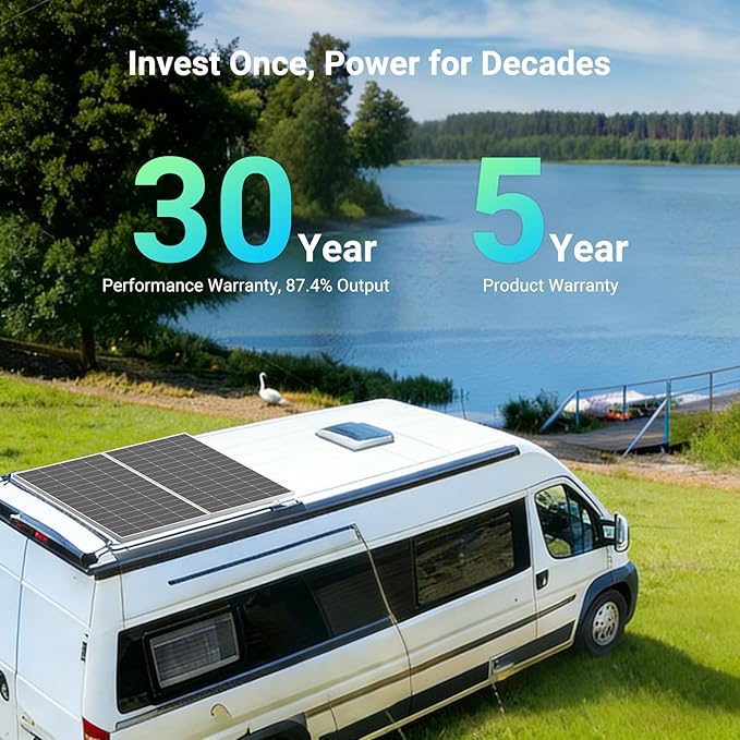 HQST N-Type 16BB 200 Watt Solar Panel, Compact & Lightweight Solar Panels with 30 Years Lifespan, up to 25.4% Efficiency, Grade A+ Cells, IP65 for RV, Van, Trailer, Marine, Rooftop, Farm, Off Grid