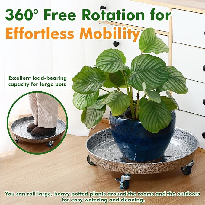 Planterhoma 3 Packs 18 Inch Metal Plant Caddy with Wheels Extra-Large Rolling Plant Stand Heavy-Duty Iron Plant Dolly Casters for Indoor Outdoor Flower Pot Mover Roller Coasters, Silver-Black