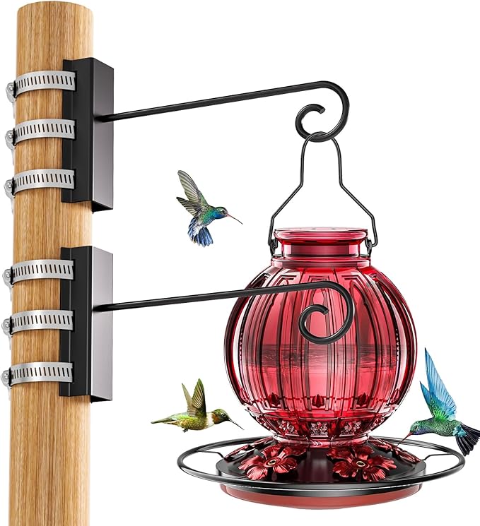 2 Pack Bird Feeder Hanger Hook, Pole Mounting Kits with Adjustable Clip Rings, Outdoor Hanging Bracket for Camping Lantern Rack, Tree Branch Hooks for Wild Bird House Holder (46-70mm/1.8" to 2.75")