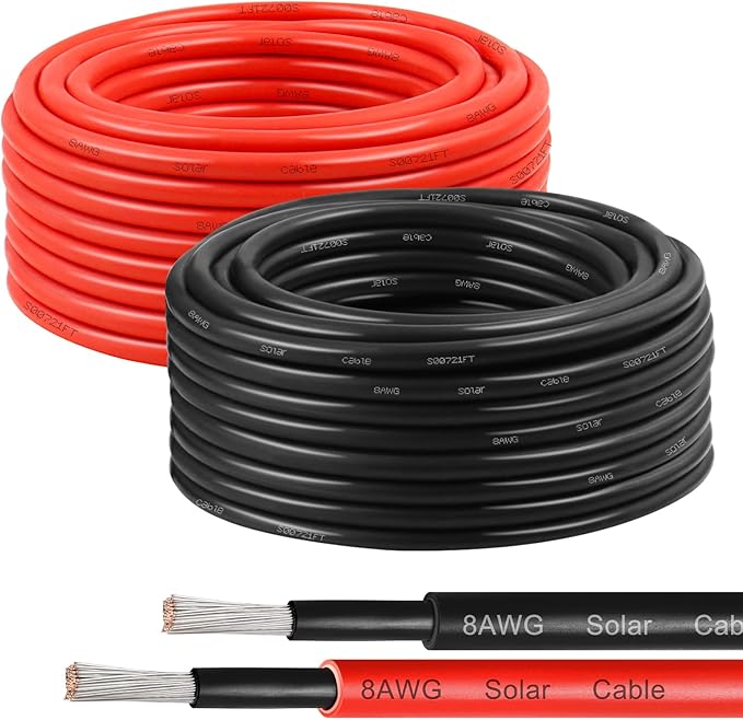 XRDS -RF 8AWG Solar Panel Wire 10mm², 2 Pack 30FT Red & Black Solar Extension Cable, PV Wire with Tinned Copper, Sunlight & UV Resistant, for Solar Panel, RV, Inverter, Battery, Off-Grid Systems