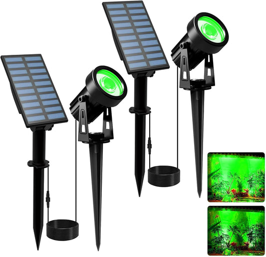 T-SUNUS Halloween Green Solar Spot Lights Garden Landscape Spotlights Outdoor IP65 Waterproof 9.8ft Cable Separated Panel 2 Modes Auto On/Off for Christmas Tree Pond Statue Graveyard St. Patrick's Day