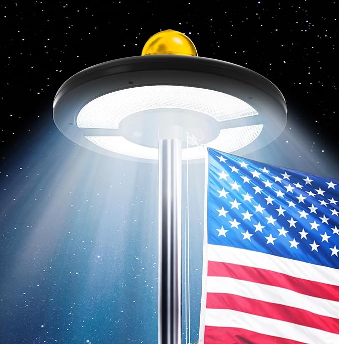 Deneve Ultra-Bright Flag Pole Light - 128 LED Lights - Solar-Powered - Auto Dusk to Dawn - Waterproof Design (Dark Gray)