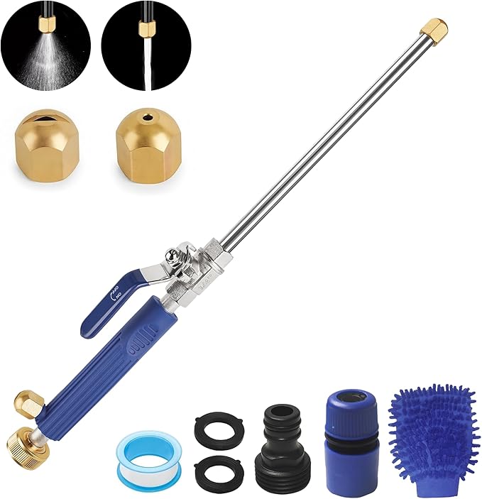 Jet Nozzle High Pressure Hose Nozzle for Garden Hose，Hydro Jet Nozzle Power Washer Wand for Garden Hose with 2 Different Nozzles and Quick Connectors for Car, Patio, Window Washing, Blue
