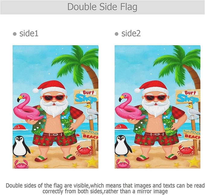 Christmas Beach Santa Claus House Flag 28x40 Inch Double Sided Outside Winter Penguin Flamingo Xmas Seasonal Yard Outdoor Flag Banner for Garden Lawn Patio Holiday Decorations