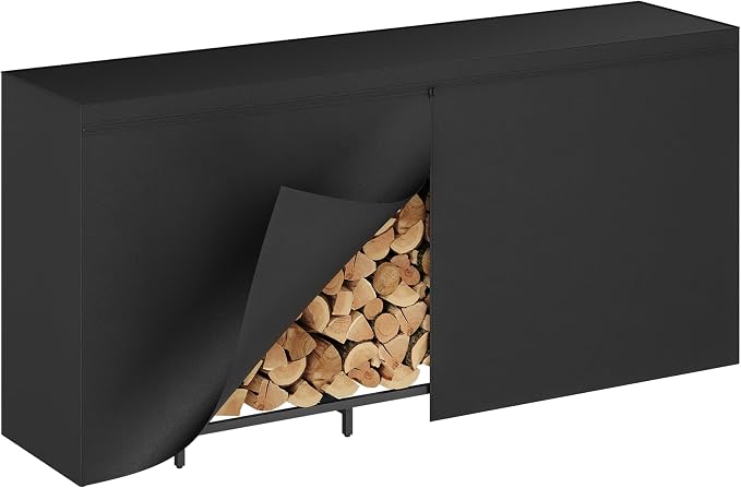 MAHANCRIS 8ft Firewood Rack Outdoor with Oxford Cover, Heavy Duty Firewood Log Rack and Waterproof Cover with Zipper, Wood Rack for Fireplace, Indoor Firewood Storage, Black, FKBK24801