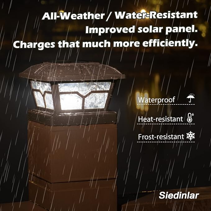 SIEDiNLAR Solar Post Cap Lights Outdoor 2 Color Modes 8 LEDs for 4x4 5x5 6x6 Posts Fence Deck Patio Decoration Warm White & Cool White Lighting Brown (1 Pack)