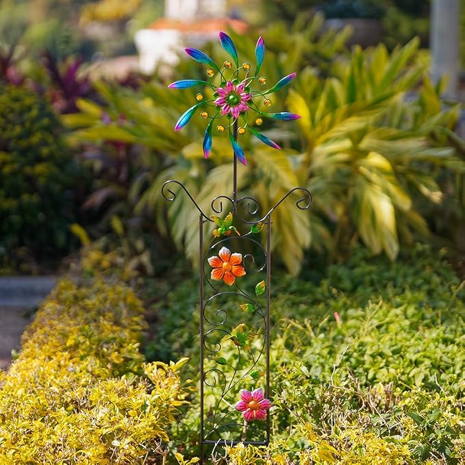 DREAMYSOUL Wind Spinner Outdoor, Wind Sculpture & Weathervane with Decorative Trellis for Climbing Plants, Kinetic Wind Spinners for Yard and Garden