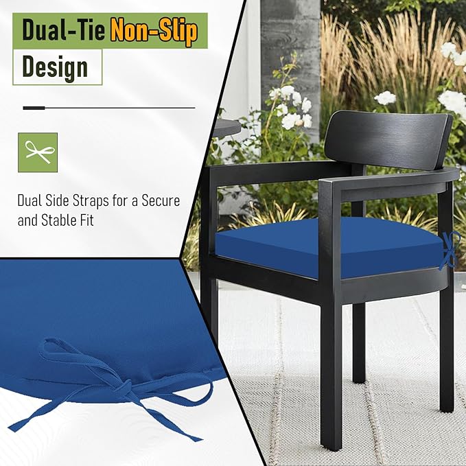 Basic Beyond Outdoor Chair Cushions Set of 4, Outdoor Cushions for Patio Furniture, Water Resistant Patio Chair Cushions with 2 Ties, 17x16x2, Royal Blue