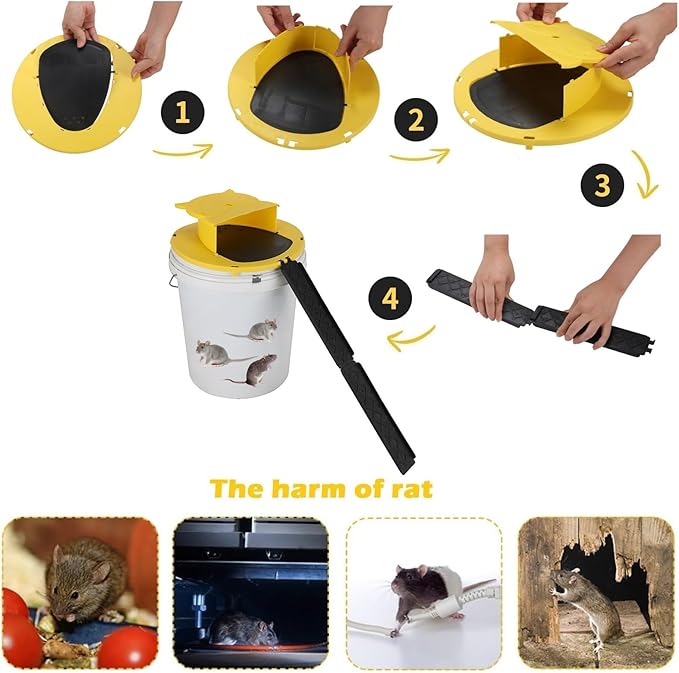 Mouse Trap Bucket with Auto-Reset Lid,5-Gallon Bucket Compatible,Mouse Rat Trap Bucket Lid for Humane Rodent Control-2pack