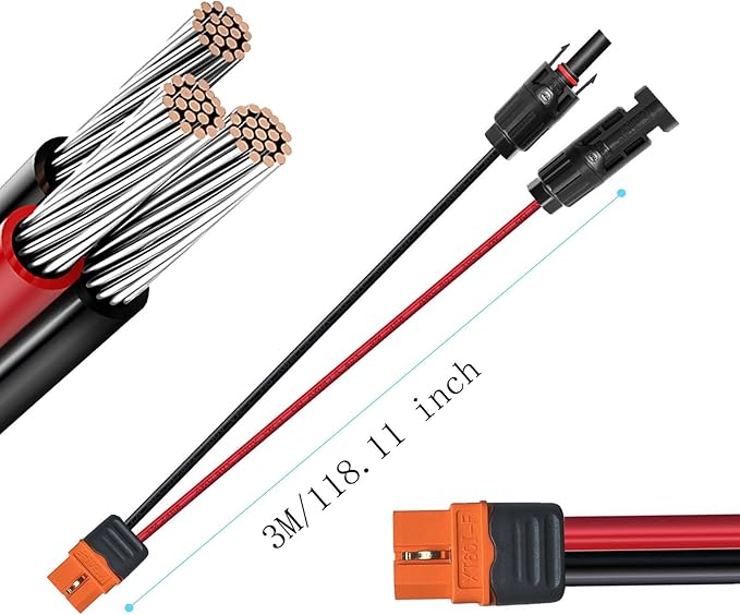 Solar Charge Cable Solar Connector to XT60i Adapter Connector Connecting Solar Panel XT60i-F Extension Cable 12AWG Cable Compatible for Solar Generator Portable Power Station 3m(10FT)