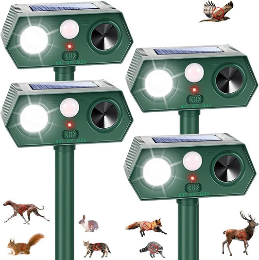 Sonic Fortress Pro Deer Repellent Devices, IP65 Solar Ultrasonic Racoon Squirrel Repellent Outdoor Motion Activated Animal Repeller Cat Deterrent Light to Scare Rabbit Dog Skunk Out of Garden Yard(4)