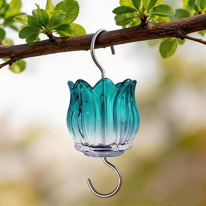 Glass Ant Moat for Hummingbird Feeder - 3 OZ Gradient Turquoise Tulip Insect Guard with Large Capacity