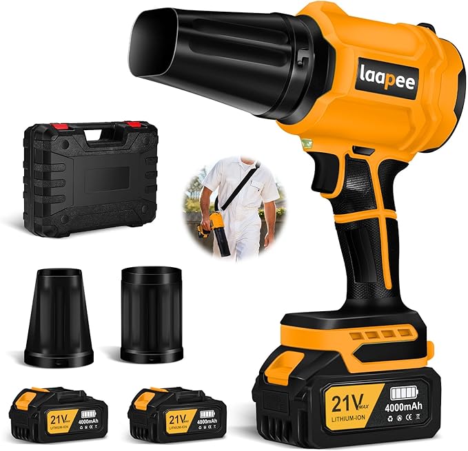 Leaf Blower Cordless,Battery Powered 800,000 RPM Electric Leaf Blower with 2 x 4.0Ah Battery and Charger Handheld Blowers for Lawn Care,Dust,Snow,Car Blowing Water with 2 Extended Nozzle,Yellow