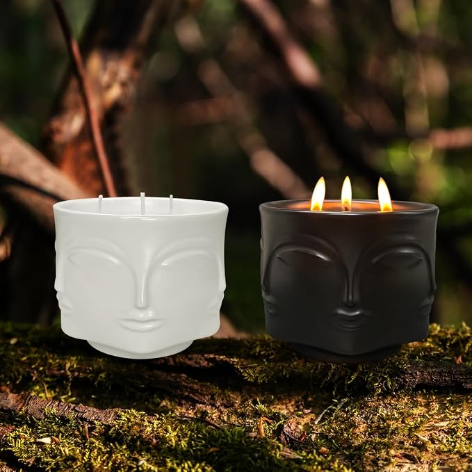 Outdoor Decorative White Large Citronella Candle, 20oz, Ceramic, 3 Wick Scented Candles, 100% Soy, for Patio Decor, Outside Table Decor, Camping Accessories