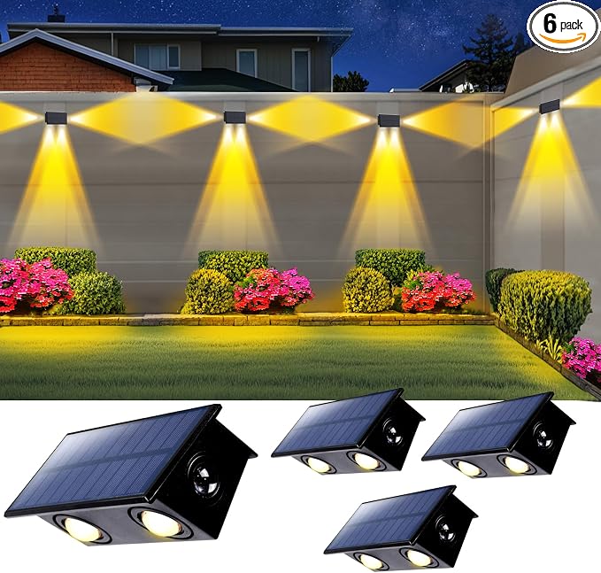 Solar Step Lights (Warm, 3Sides-4Pack) | Solar Powered, Outdoor Steps