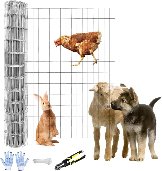 Tongmo 3 ft x 100 ft Galvanized Welded Wire Fence, 16GA Garden Chicken Wire Fence Roll, Mesh Size 2" x 4"Hardware Cloth, Ideal for Yard Protection and Poultry Netting