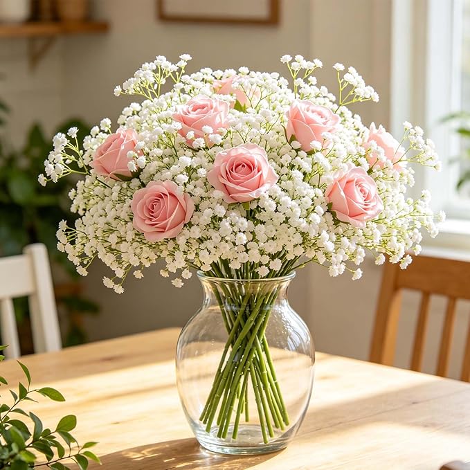 Yastouay Babys Breath Artificial Flowers, 16Pcs Fake White Babys Breath Flowers Artificial Bulk, Real Touch Faux Babies Breath Gypsophila Bouquet for Wedding Floral Arrangement Party Decor