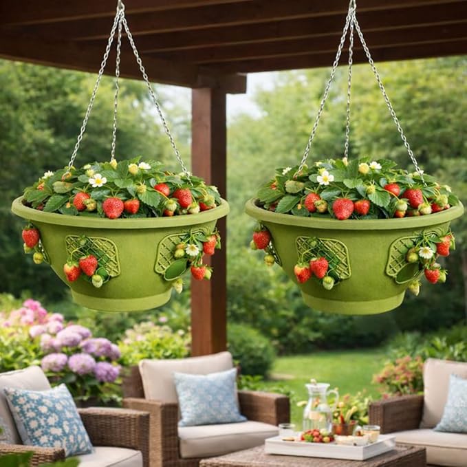 Ultimate Hanging Baskets - Strawberry, Tomato, Flower, and Herb Outdoor Planters - Use Garden Pots for Growing Plants Outside On A Deck, Fence, or Balcony (10, Sagebrush Green)