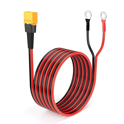 ELFCULB XT60 to O Ring Terminal Cable, 12AWG XT60 Male to O Ring Connector Cable with Tinned Pure Wire for RC Battery Solar Portable Power Power Station and Solar Panel(10FT)