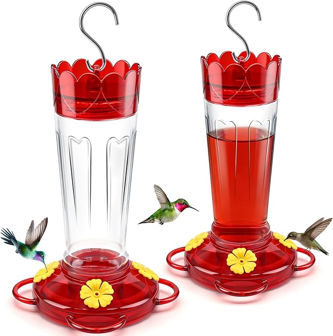Hummingbird Feeders for Outdoors 2pack-14 OZ，Humming Bird Feeder with 4 Bee Guard Feeding Ports & Built-in Ant Moat, Plastic Hummingbird Feeder for Garden Backyard Decor, Gifts for Women Mom