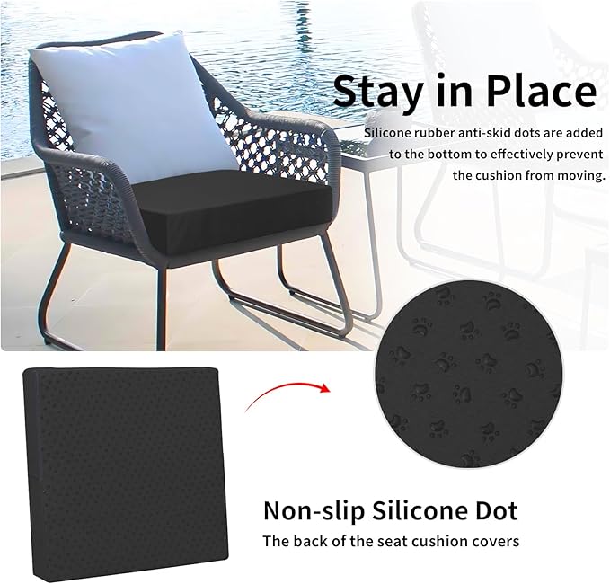 Easy-Going Waterproof Patio Cushion Covers ONLY Cover 22x22x4 inch 4 Pack Replacement Non-Slip Outdoor Seat Cushion Slipcover with Zipper. Black