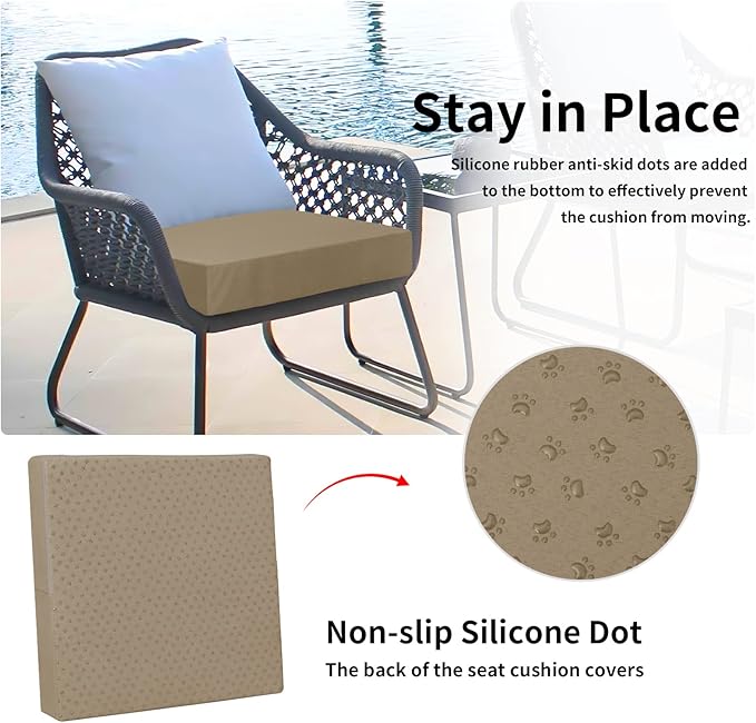 Easy-Going Waterproof Patio Cushion Covers 27x25x5 inch 4 Pack Replacement Non-Slip Outdoor Seat Cushion Slipcover with Zipper. Camel