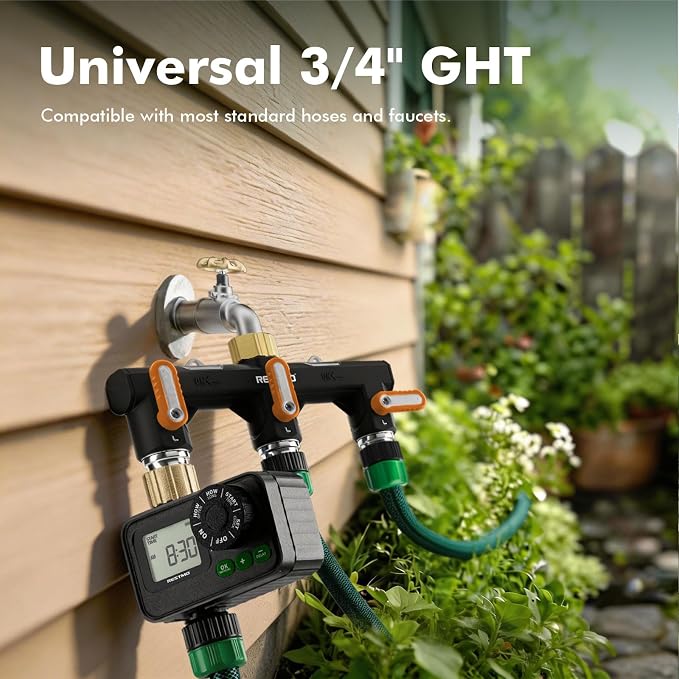 Restmo 3 Way Garden Hose Splitter Heavy Duty 100% Metal Body, Full Flow Design with Oversized Ball Valve, Outdoor Faucet Spigot Adapter with Extended Levers, 3/4" GHT Thread - Orange
