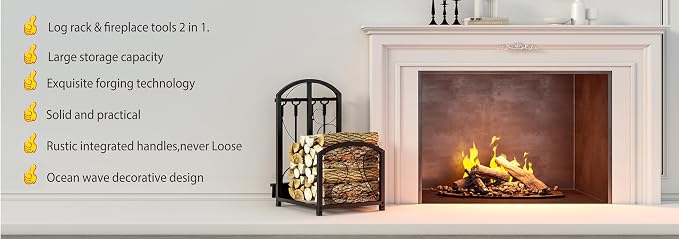 Firewood Storage Rack, Iron, Black, Portable, 20 in