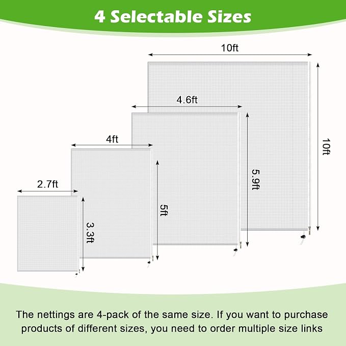 4PCS 4.6Ft × 5.9Ft Fruit Tree Netting with Zipper and Drawstring, 60 Mesh Thickened Garden Bird Netting for Blueberry Bushes, Fruits, Vegetables, Insect Bird Barrier Mesh Protective Cover