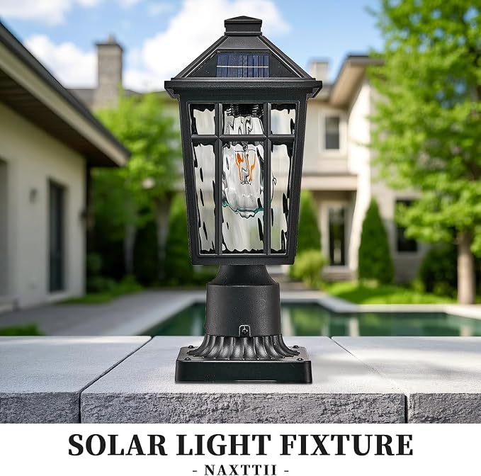 Solar Lamp Post Lights Dusk to Dawn Aluminum Solar Powered Large Post Lights Outdoor Include Remote Control and LED Bulb 16.5 Inch Height Outdoor Post Lights Hard Wired Black Finish