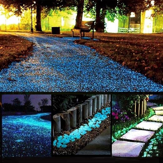 Glow Stones, Glowing in the Dark Pebbles 150pcs for Walkways, Window, Yard Grass, Driveway, Outdoor Decor DIY Decorative Gravel Stones, Fish Tank Decoration (Blue)