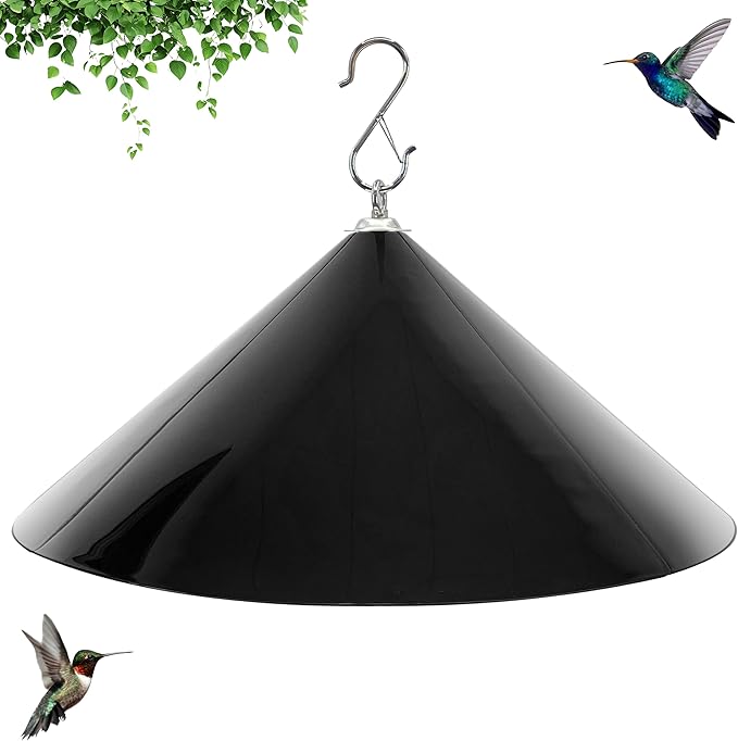 19-Inch Wide Rain Cover for Hanging Bird Feeders,Squirrel Baffle for Feeder Pole,Squirrel-Proofs for Outside Shepherd's Hooks，Baffle for Hummingbird Feeder (Black)
