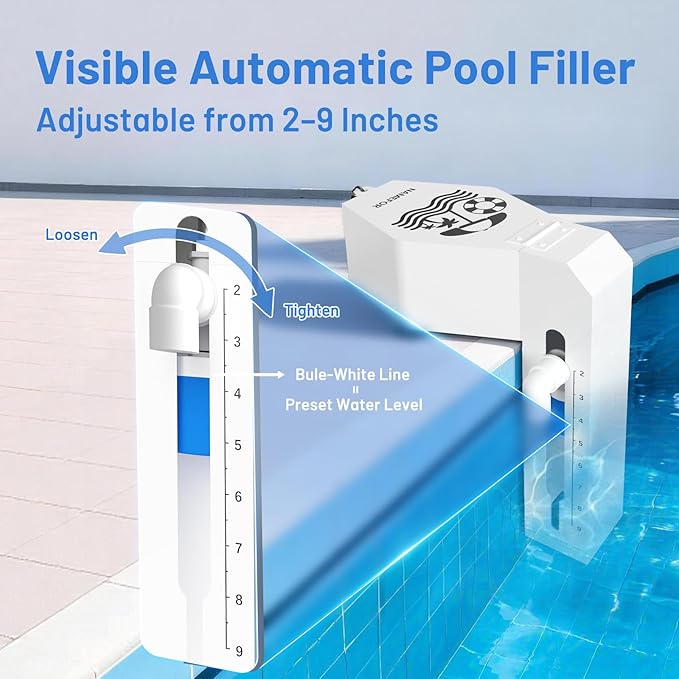 Automatic Pool Filler, Premium Metal Water Leveler Auto Fill, Anti-Corrosion Coating, 2-9 Inch Adjustable Float Valve, Easy Installation, Inground Pools, Above-Ground Pools, Garden Ponds